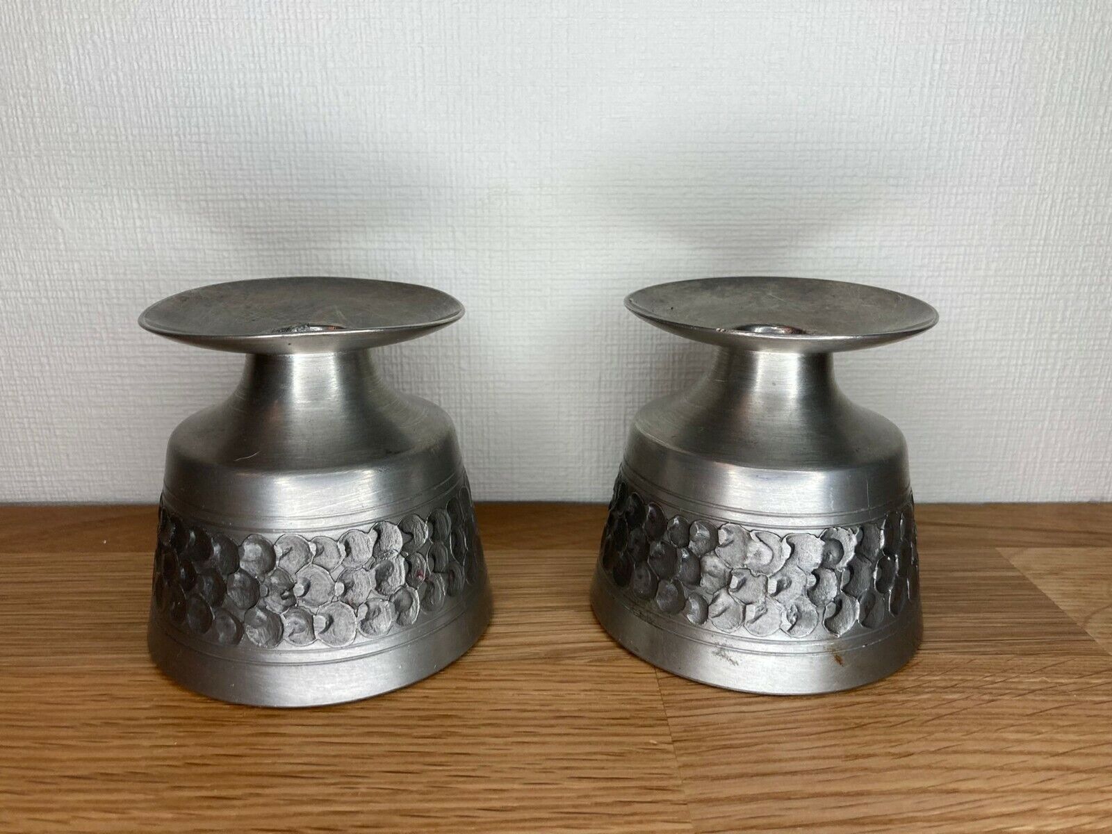 Set of 2 Vintage PERLETINN Pewter Oslo Metall Candle Holders Candlesticks Norway