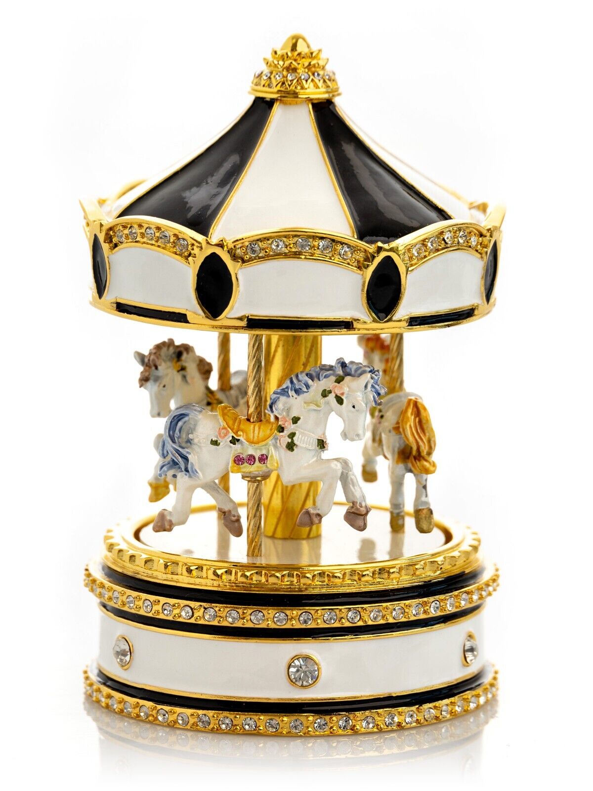 Keren Kopal Black Musical Horses Carousel Decorated with Austrian Crystals