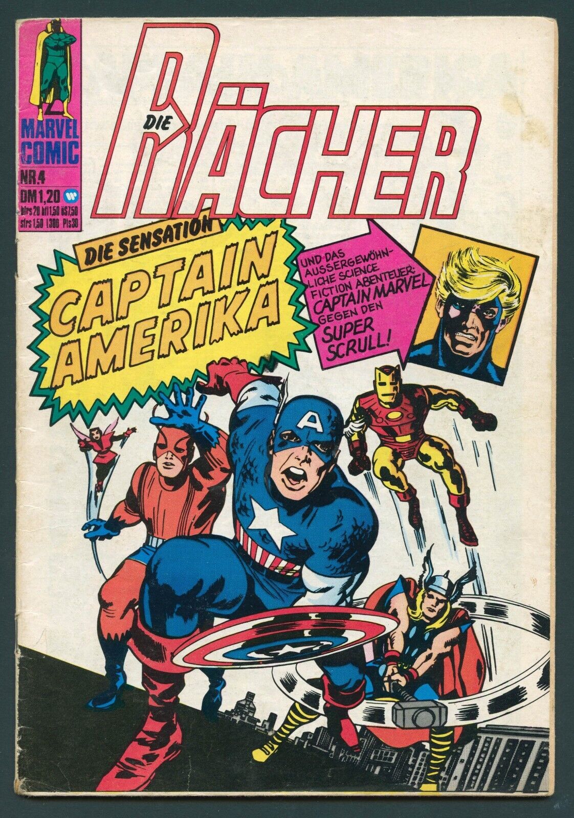 Avengers 4 German Edition 1st Captain America SA Foreign Edition 1974 Uncommon