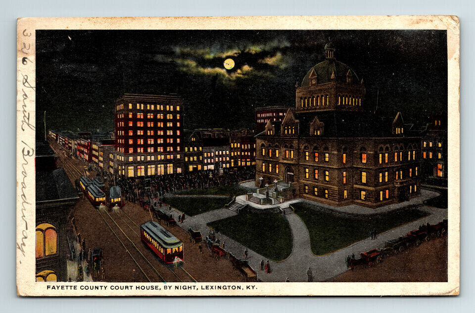 c1923 Postcard Lexington KY Moonlight Night View Fayette Court House