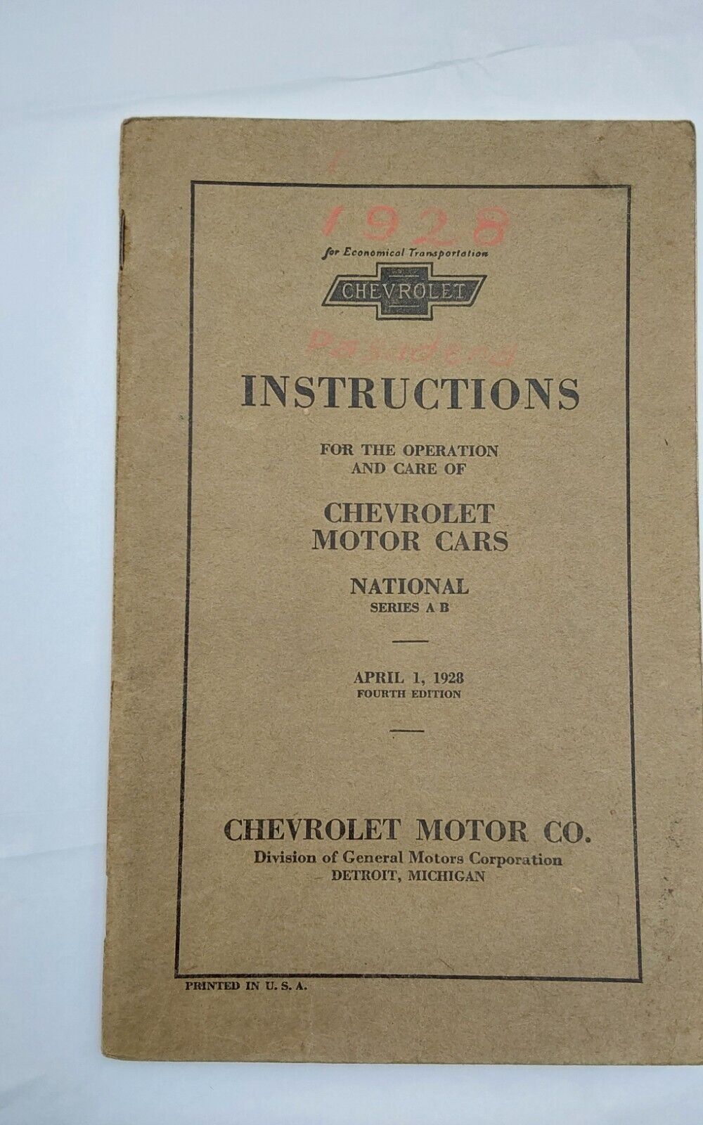1928 April Chevrolet Motor Cars National Series A B