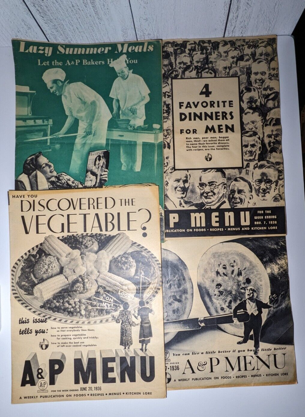 A & P Menu Grocery Four Store Flyers 1930s Favorite Dinners For Men Depression