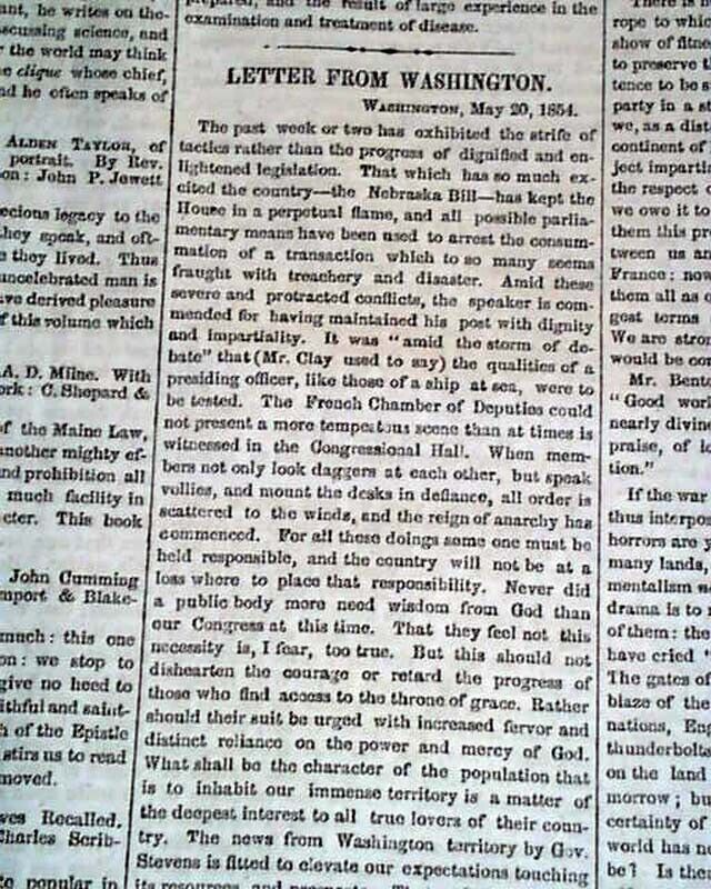 Bleeding KANSAS-NEBRASKA ACT Western Expansion Slavery Question 1854 Newspaper  