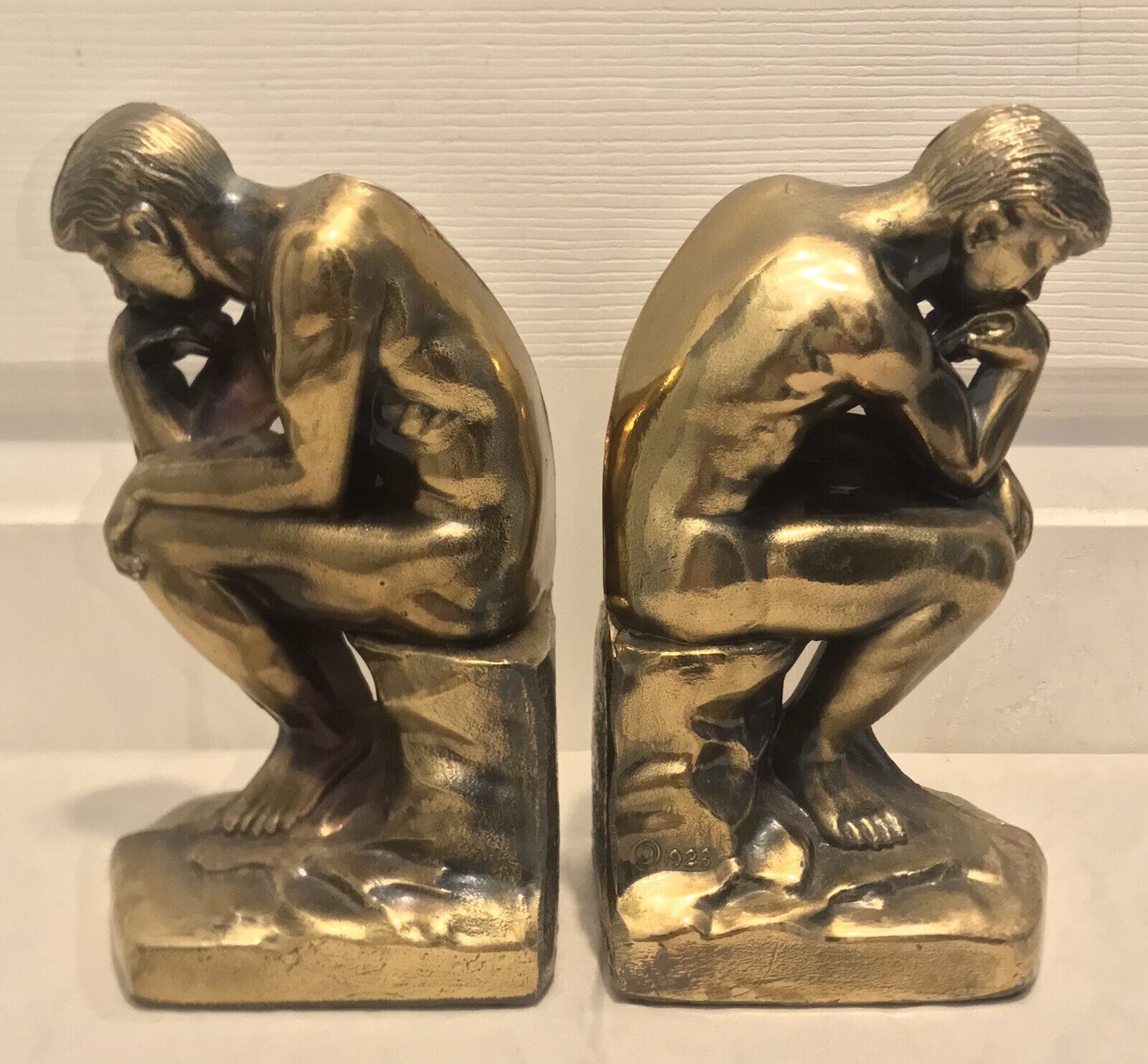 Vintage 1928 Rodin The Thinker Cast Bronze 7” Bookends ( Stamped SCC  7276 )