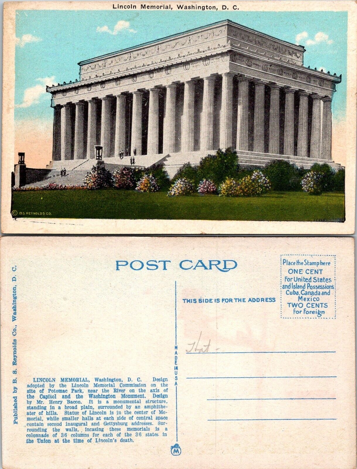 POSTCARD LINCOLN MEMORIAL WASHINGTON DC VINTAGE