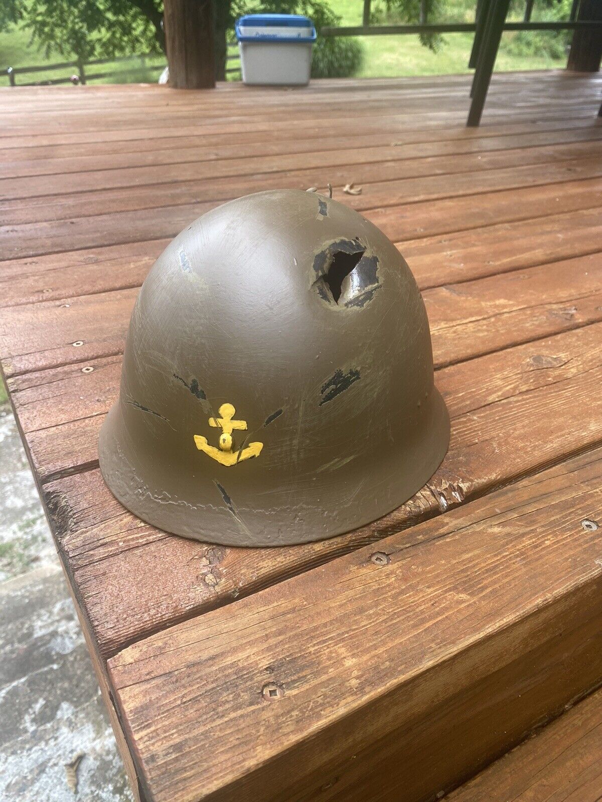 WWII Japanese Battle Damaged Type 99 Helmet (Repainted)