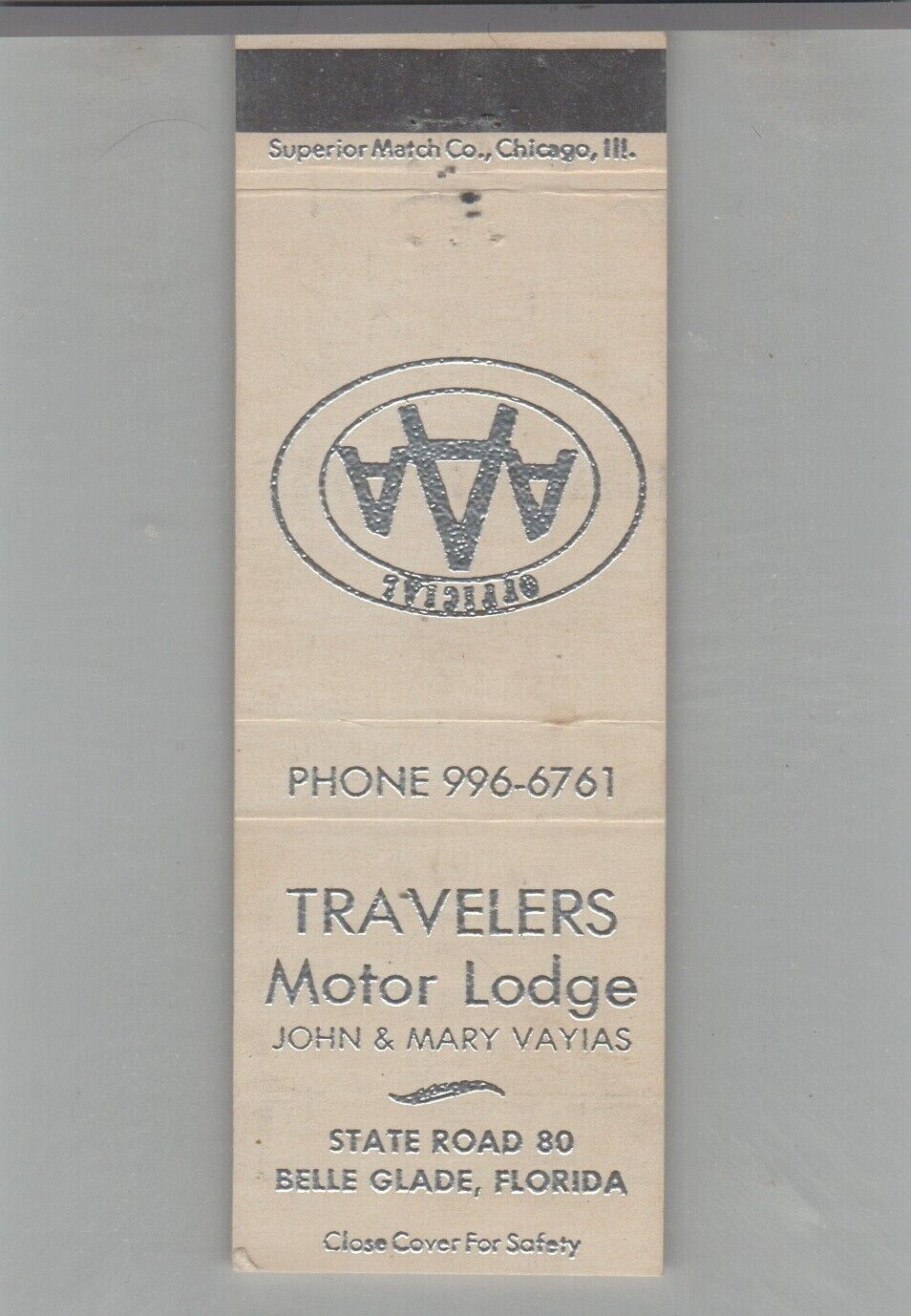 Matchbook Cover Travelers Motor Lodge Belle Glade, FL