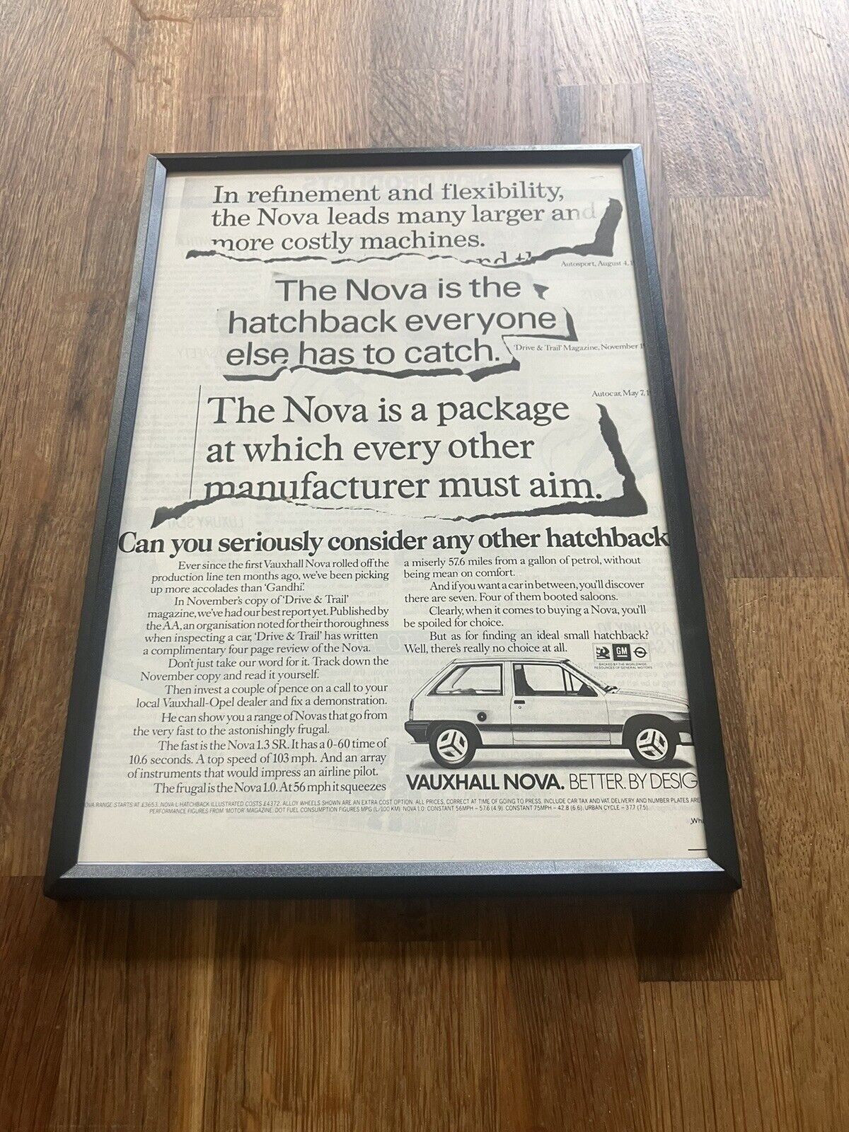 Framed 1984 Original Vauxhall Nova Magazine Picture Advert Wall Art Man Cave