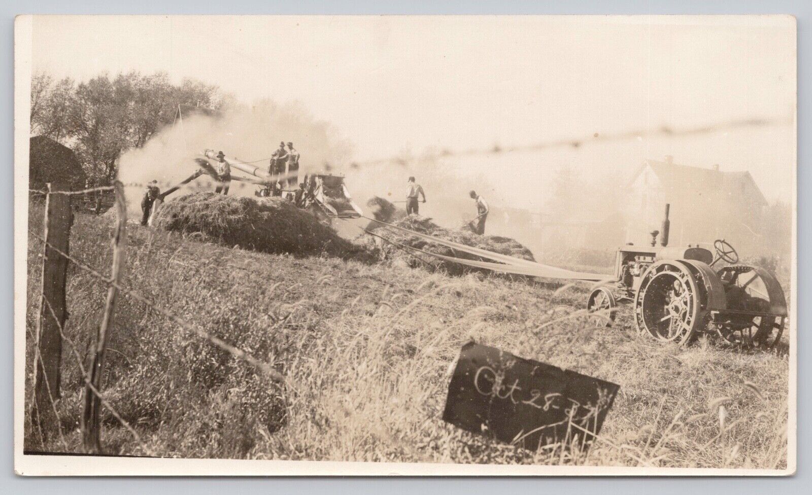 October 28th, 1937 Very Old RPPC Bailing Hay with Tractor - B2