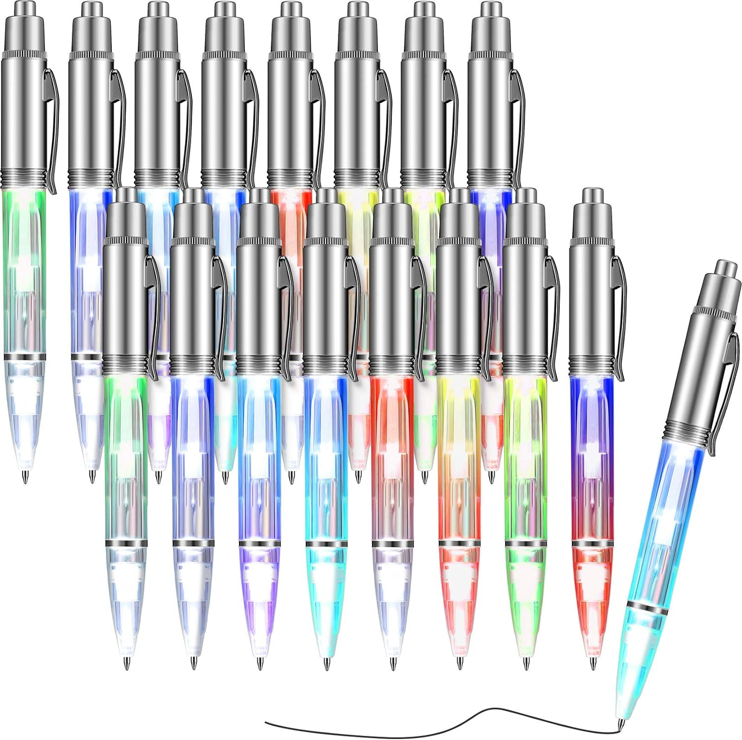 16 Pcs Lighted Tip Pen Writing Ball Point Pen with LED Flashlight