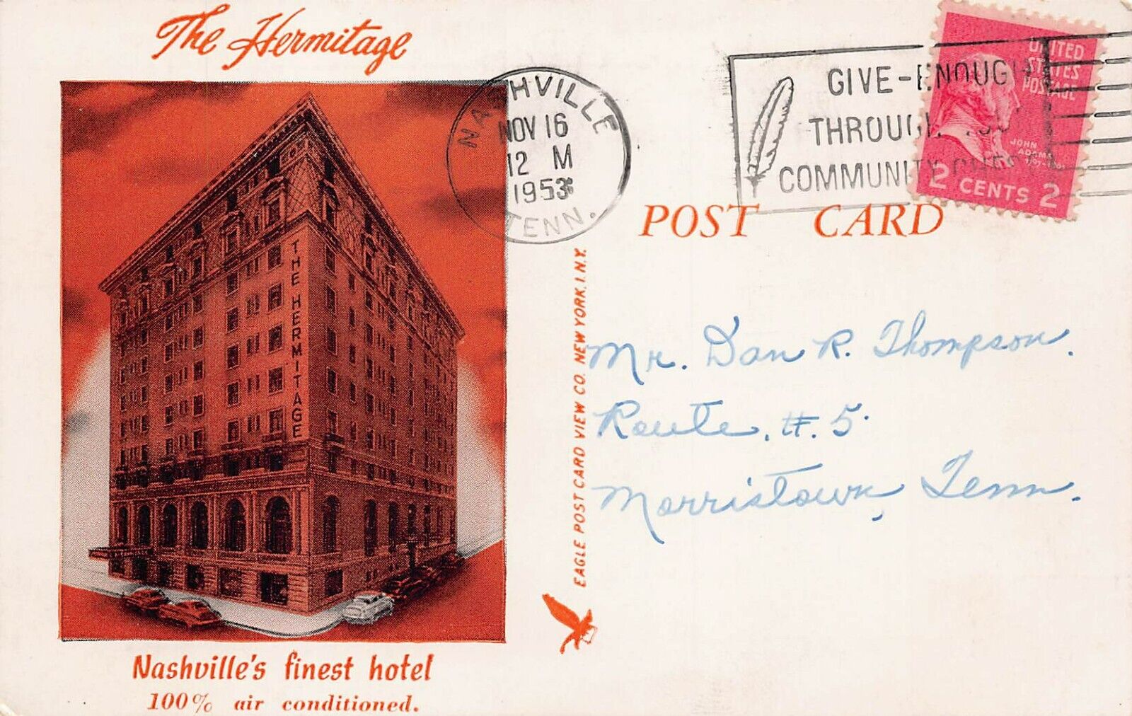 Nashville TN Tennessee The Hermitage Hotel Advertising c1953 Vtg Postcard O3