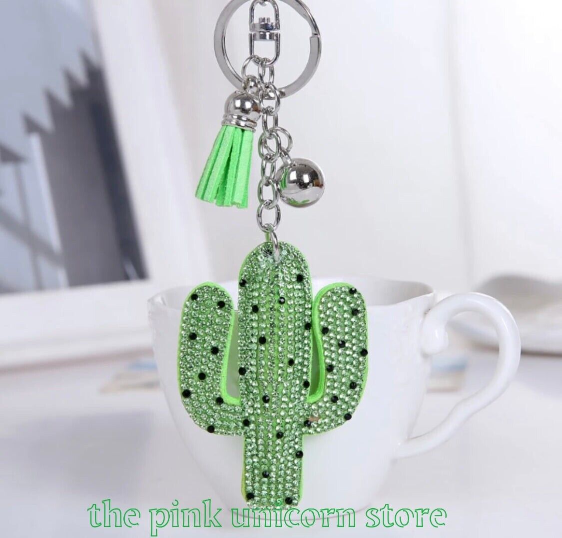 Brand New Cute Green Cactus Plant Backpack Purse Charm Keychain Tassel Gift