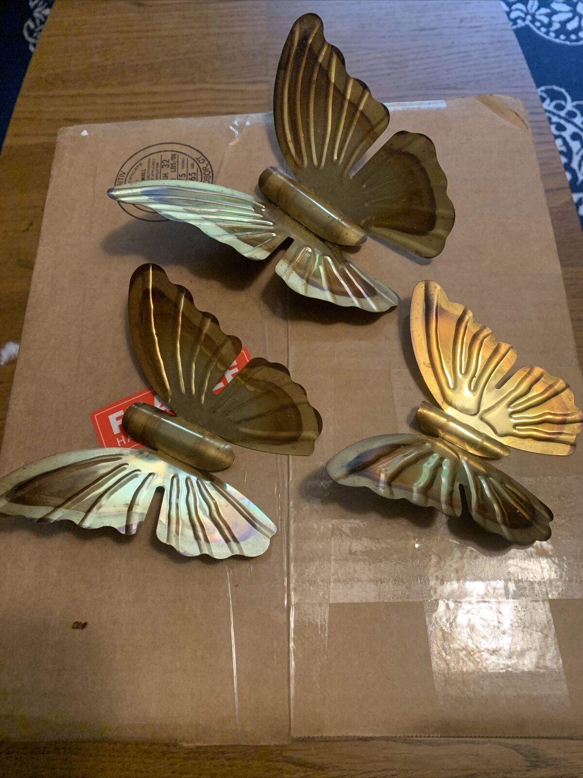 Vtg Home Interiors Homco Brass Butterflies Wall Hangers Metal Decor Tin Set of 3
