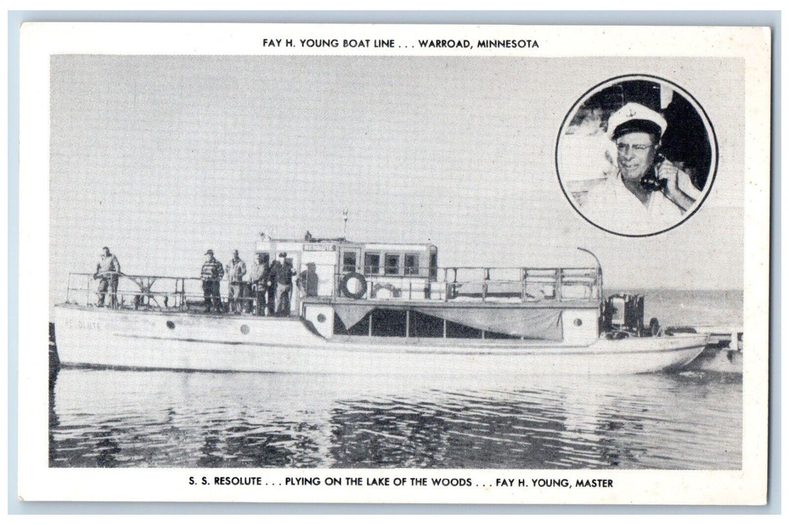 Warroad Minnesota Postcard Young Boat Line Plying Lake Woods Young Master c1940