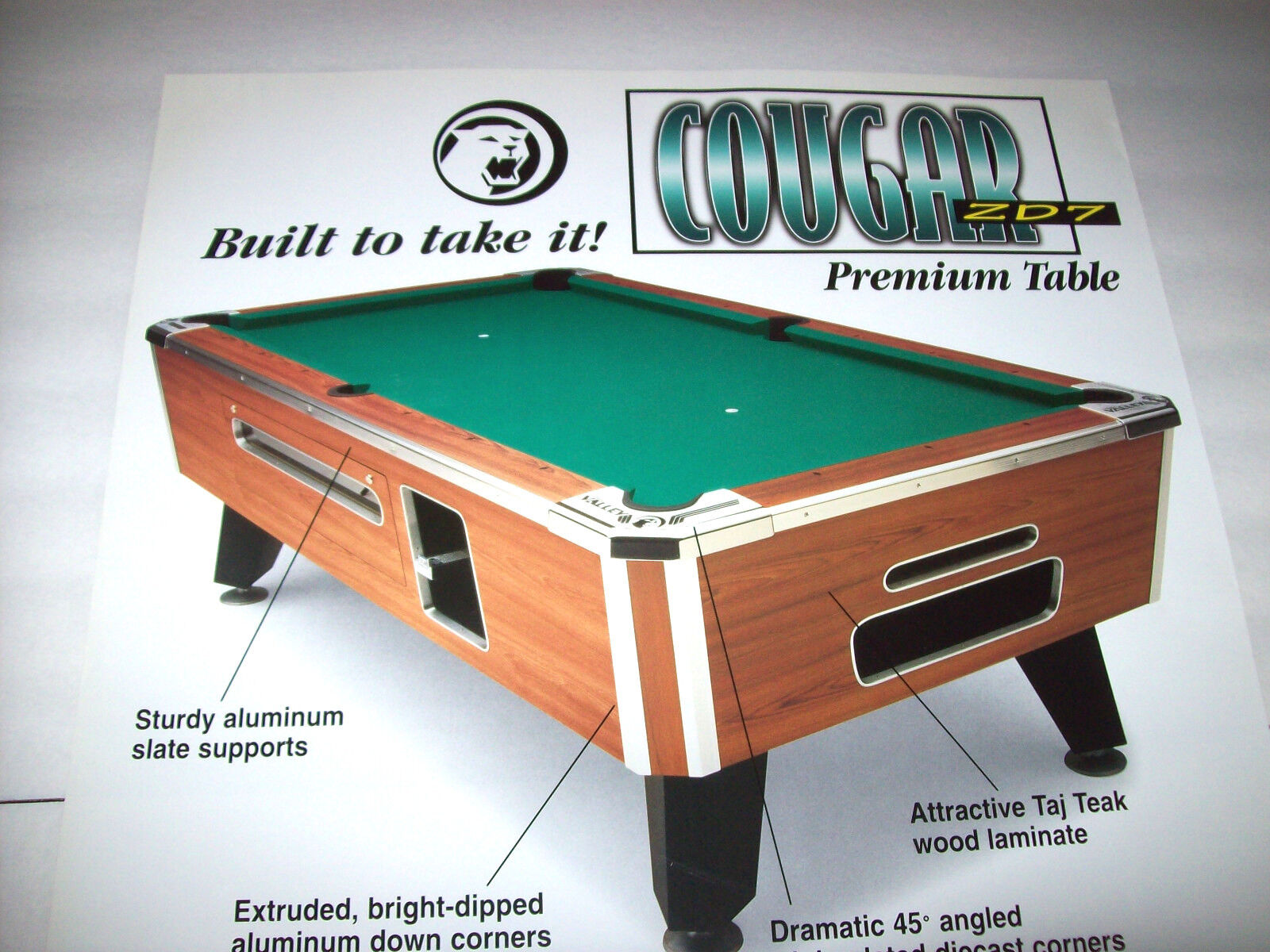 Valley Cougar Pool Table Wall POSTER 1998 Original Table Billiards Art 27\