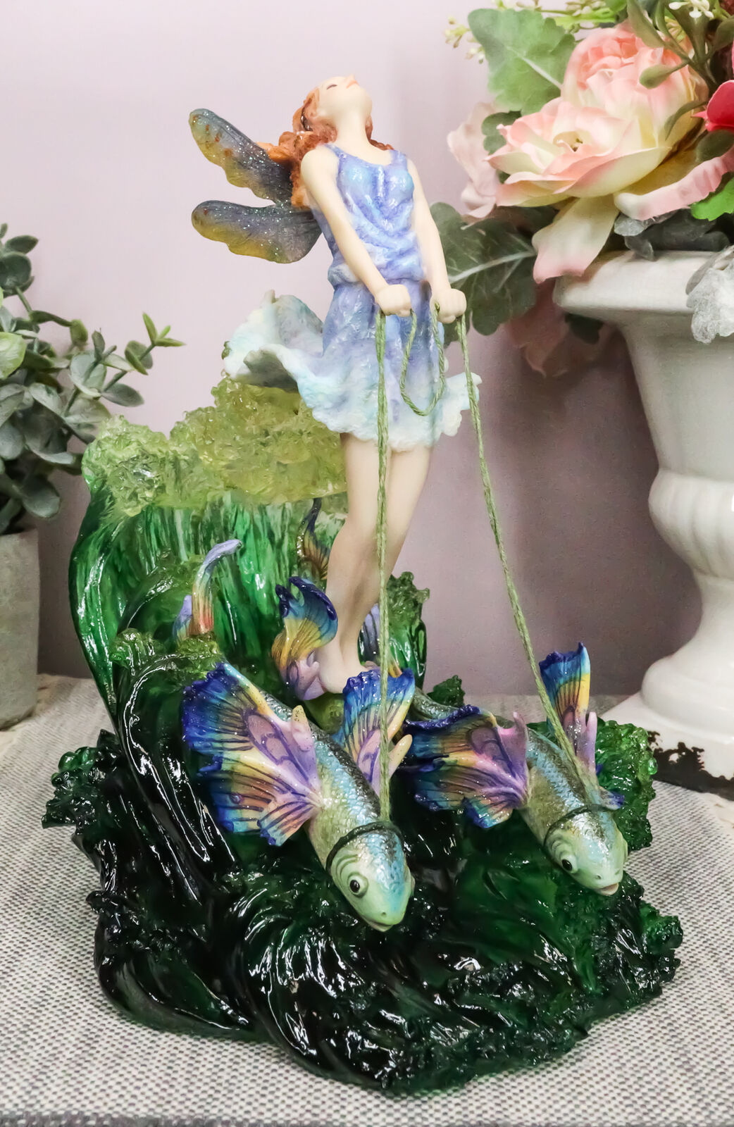 Surfer\'s Dream Josephine Wall Statue Ocean Fairy Riding Rainbow Fish Chariot