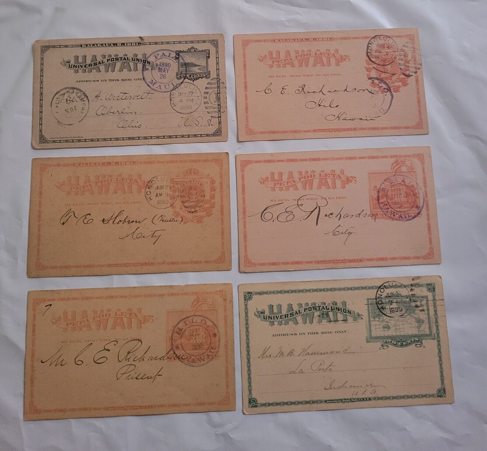 Early Hawaii Postal Cards - Lot of 6 Circulated Cards