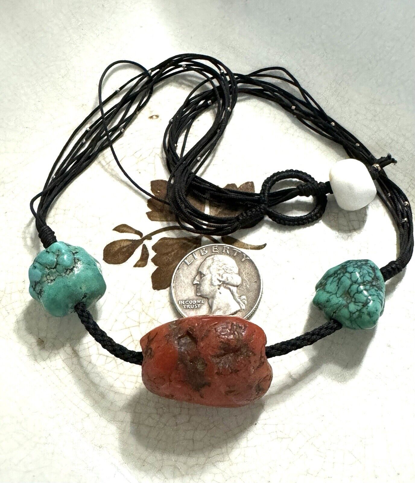 RARE MEDICINAL Ancient Pema Raka + Turquoise Necklace, Artisan Strung