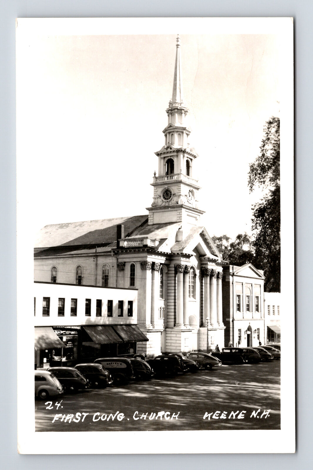 1958 RPPC First Congressional Church Old Cars Keene NH Postcard