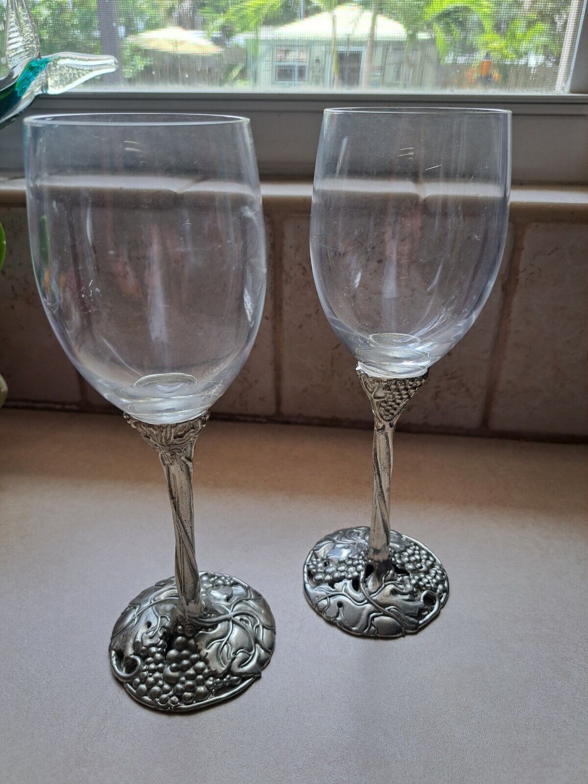 Val David Canada Etain Fin Pewter Wine Glasses Set Of 2 Rare