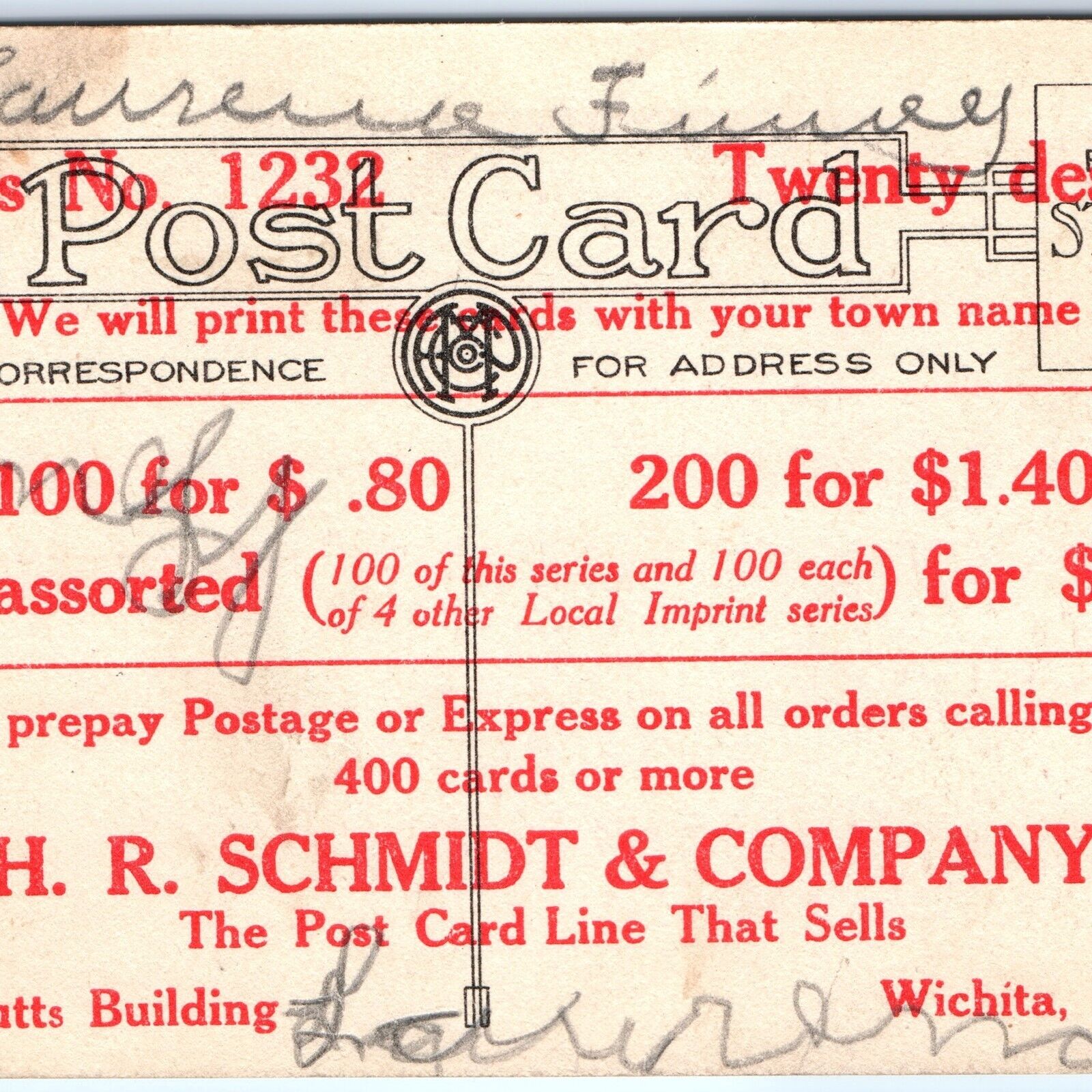 c1910s Wichita, KS Schmidt Sample Postcard \