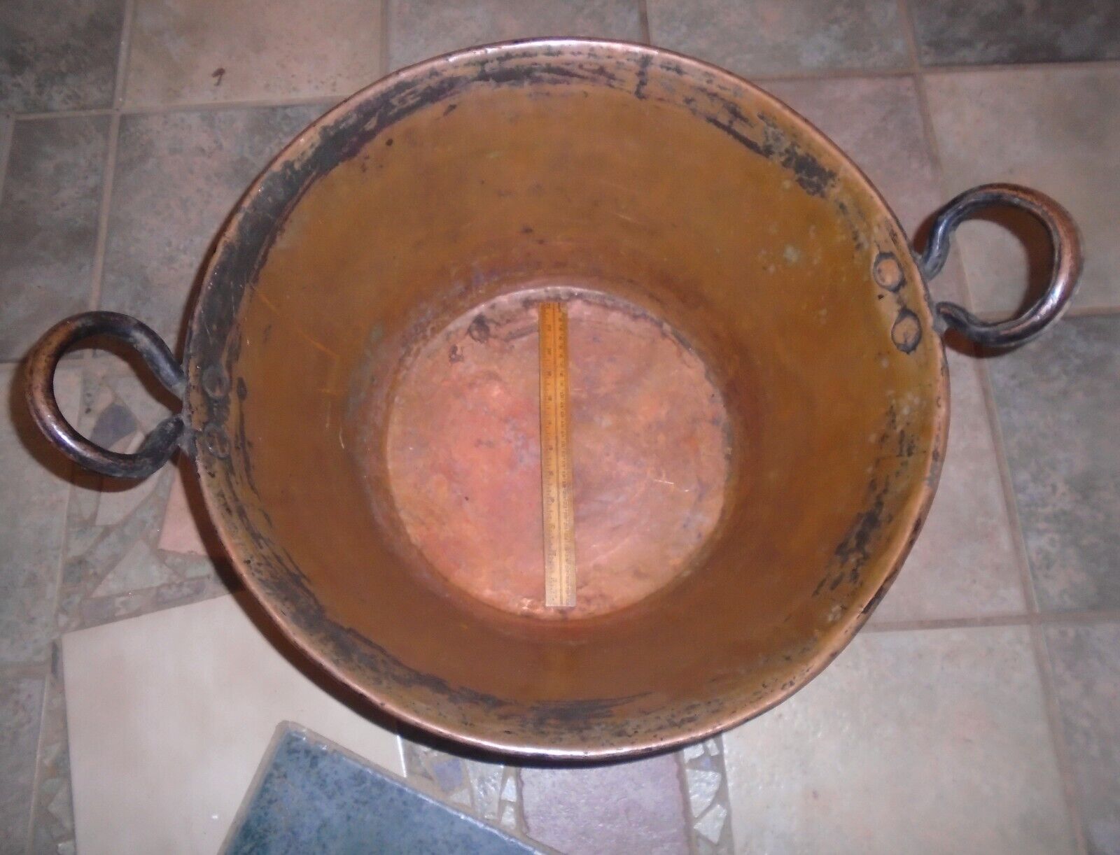 Antique COPPER Bottom Hammered Candy Kettle Cauldron Pot Vat ~ Large Unusual