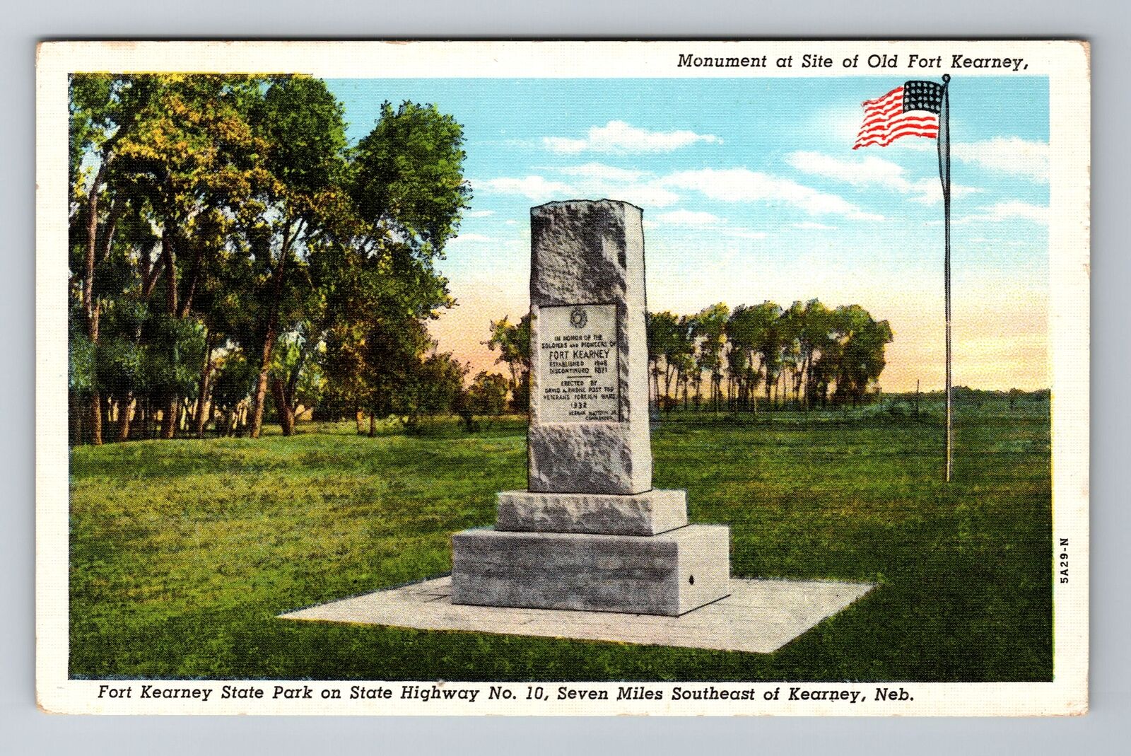 Kearney NE-Nebraska, Old Fort Kearney Monument, Antique Vintage Postcard