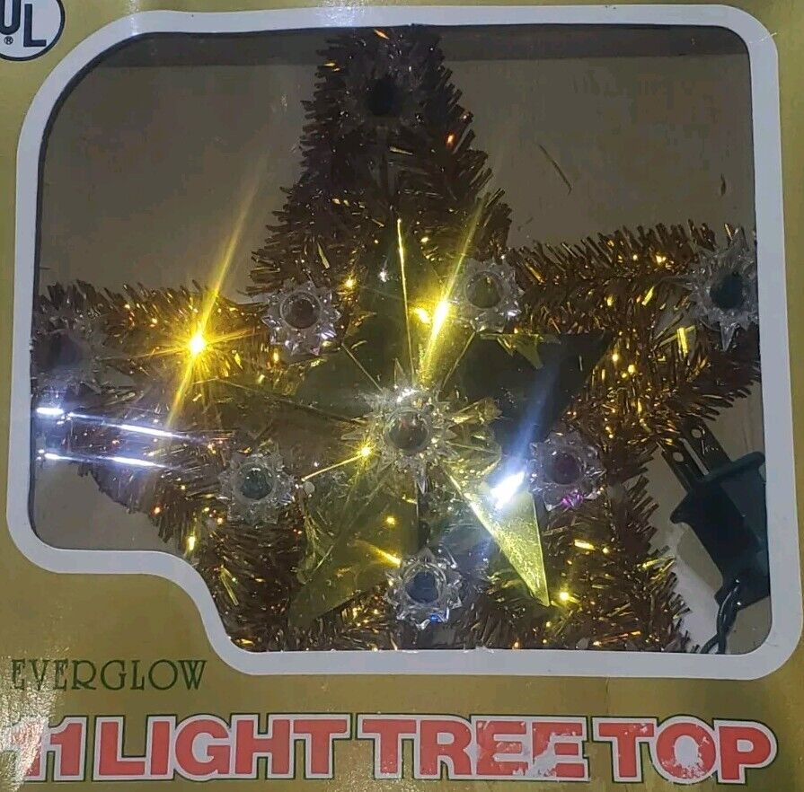 Vintage Gold Star Tree Topper with Lights, Good Bulbs, Works Properly TESTED