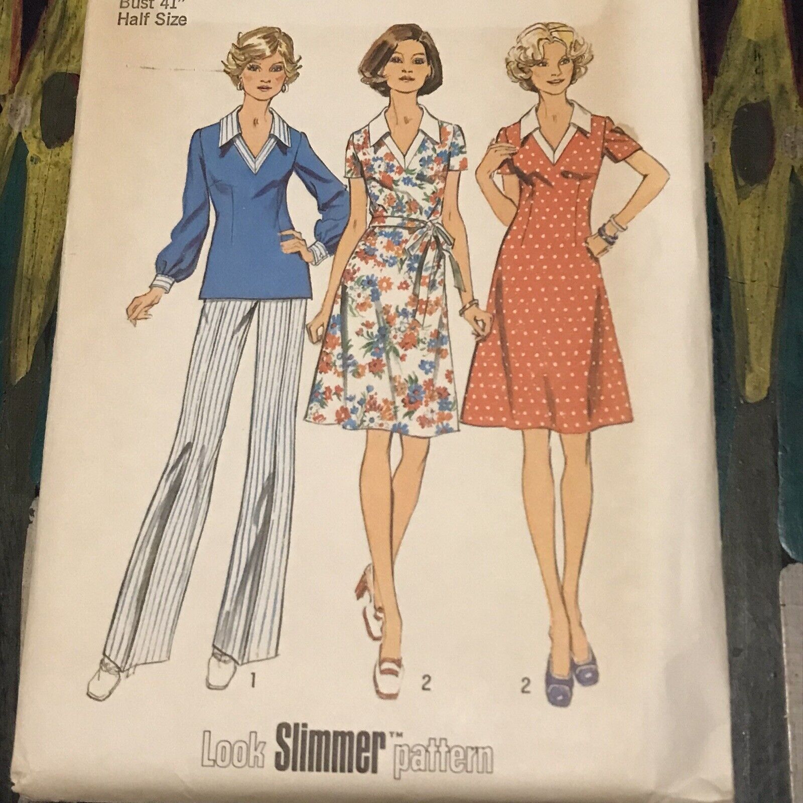Vintage 1970s Simplicity 6277 Dress Or Top + Pants Sewing Pattern 18.5 XL CUT
