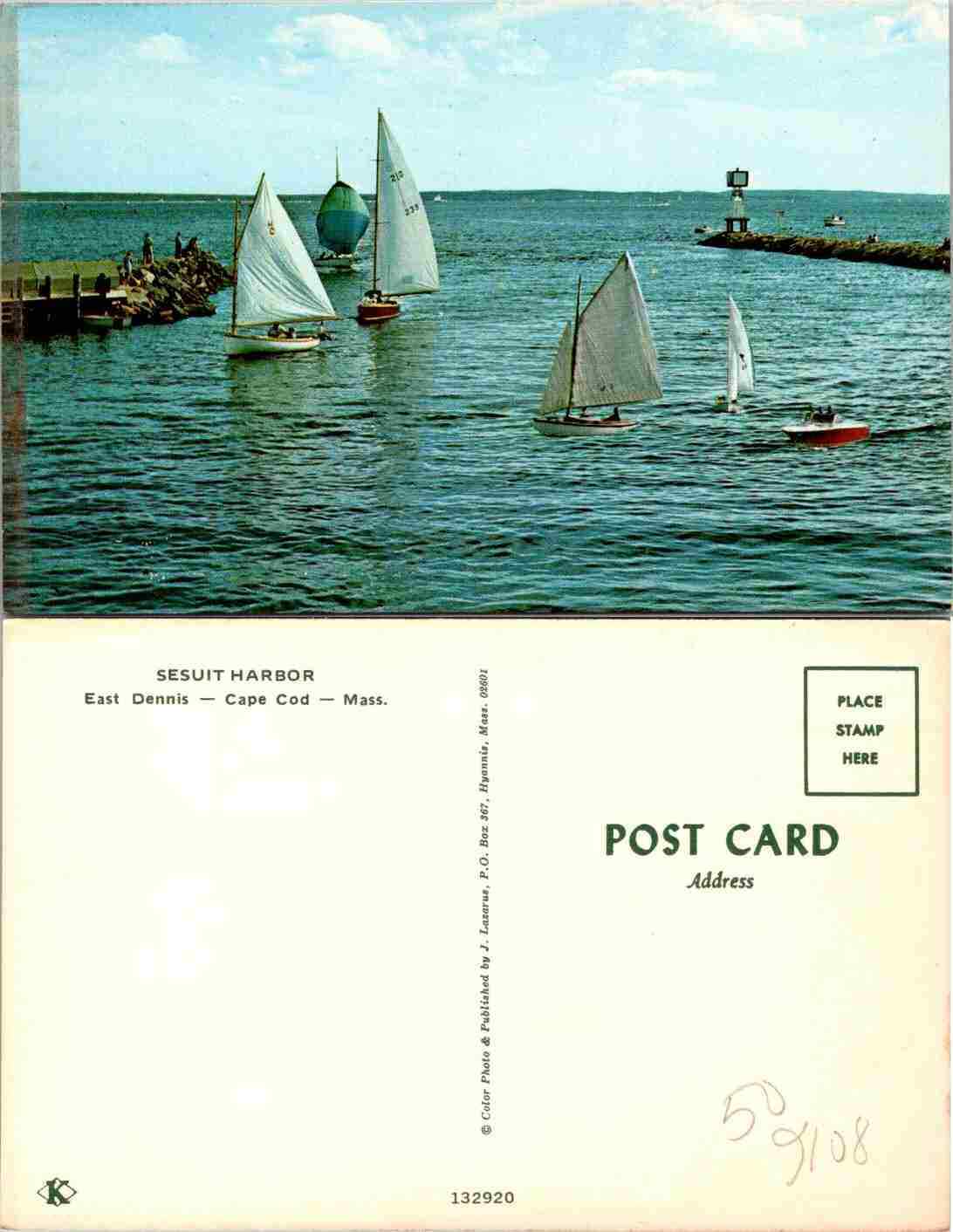 Vintage Postcard - Sesuit Harbor Antique Boats Cape Cod Massachusetts Cape Cod