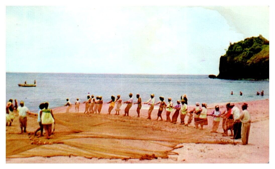 Hukilau fishing invented by the ancient Hawaiians Hawaii Postcard Posted 1960