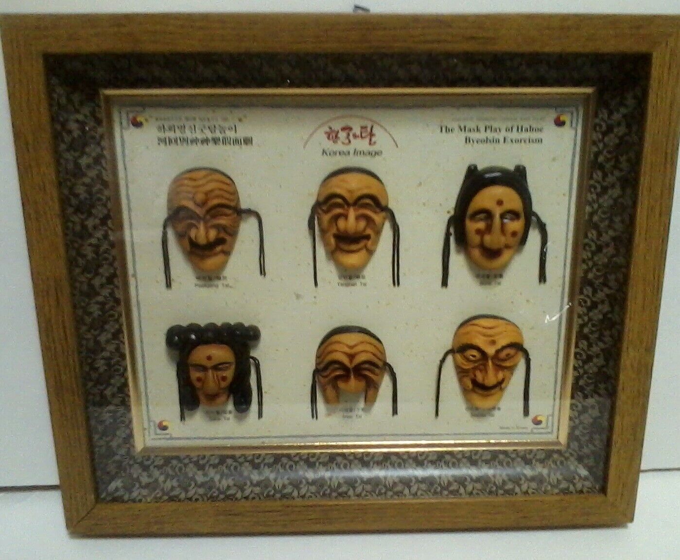 Korean Hahoe Byeolsin Exorcism Masks Play Shadow Box Framed Art Image