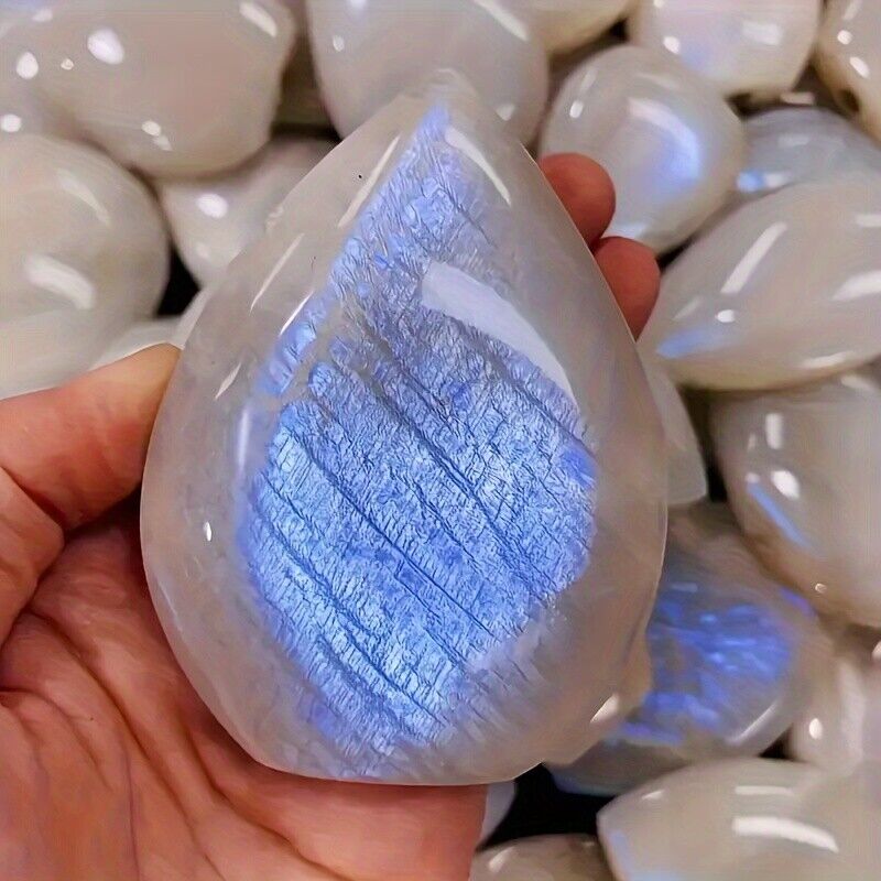 1pc Natural Blue Moonstone Flame Stone Ornament Flame Blue Light Flash Crystal