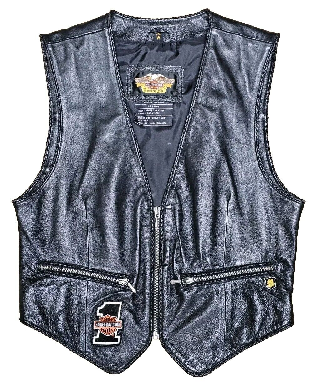 VINTAGE Authentic Harley-Davidson Black Leather Vest #CA 03402, Womens Size M