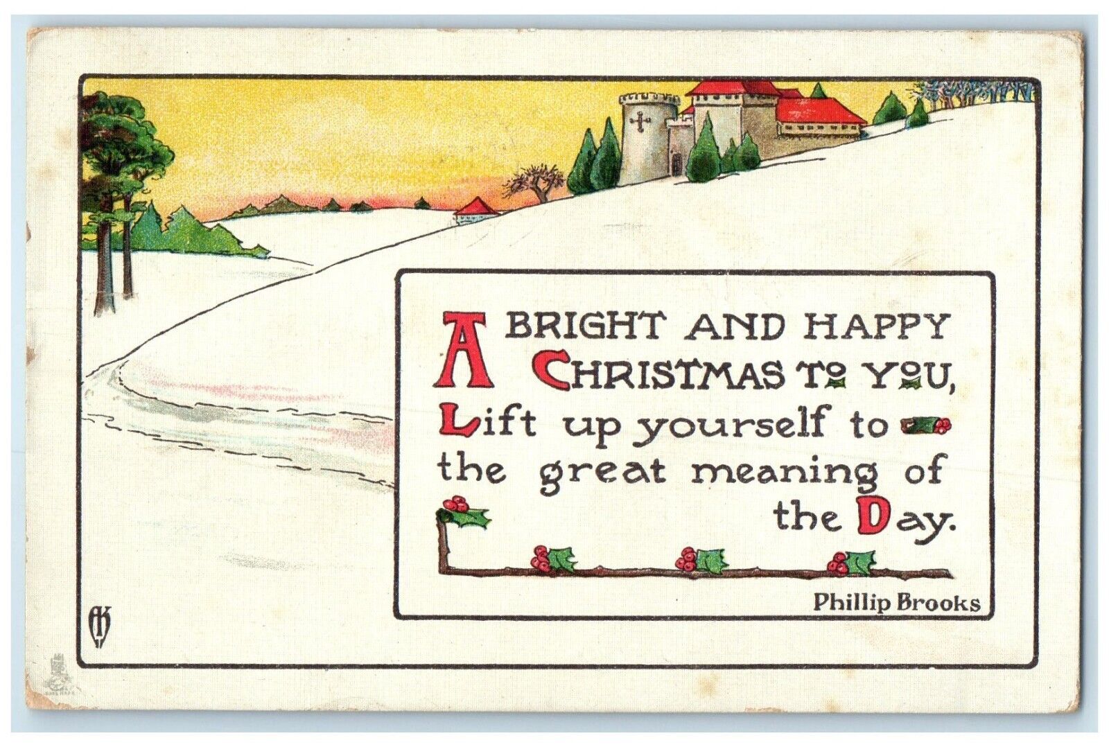 1913 Christmas Phillip Brooks Tuck\'s Christmas Seal Stamp Tied Antique Postcard