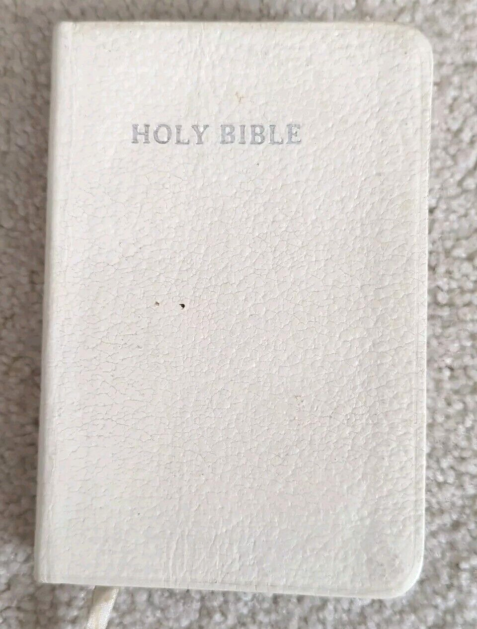 Vintage Holy Bible 70s Pocket White Small Church Religion Book Dated 