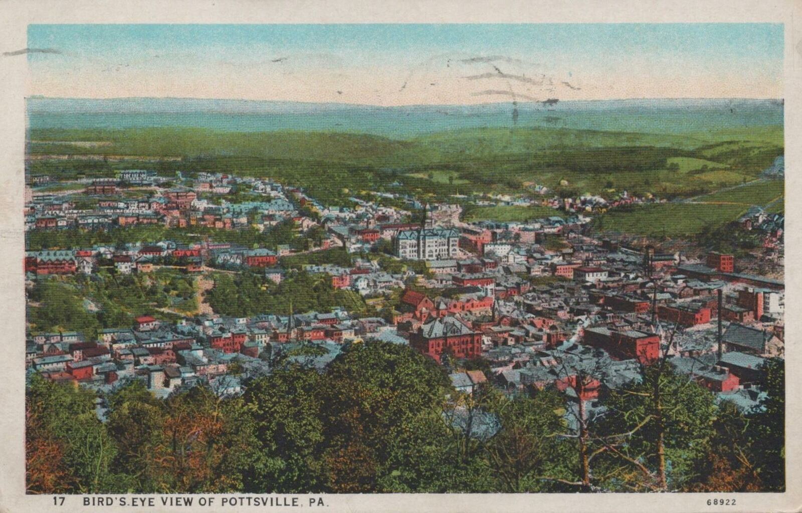 Postcard Bird\'s Eye View Pottsville PA 1930