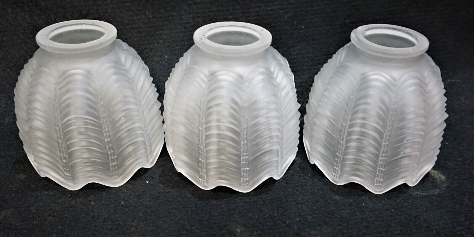 Set of 3  French Art Deco France Molded Frosted Glass Shade with 2.25\