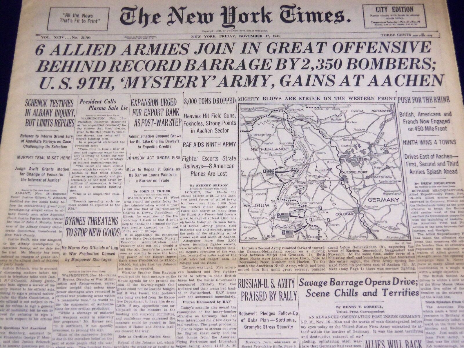 1944 NOV 17 NEW YORK TIMES - ALLIED ARMIES JOIN IN GREAT OFFENSIVE - NT 2603