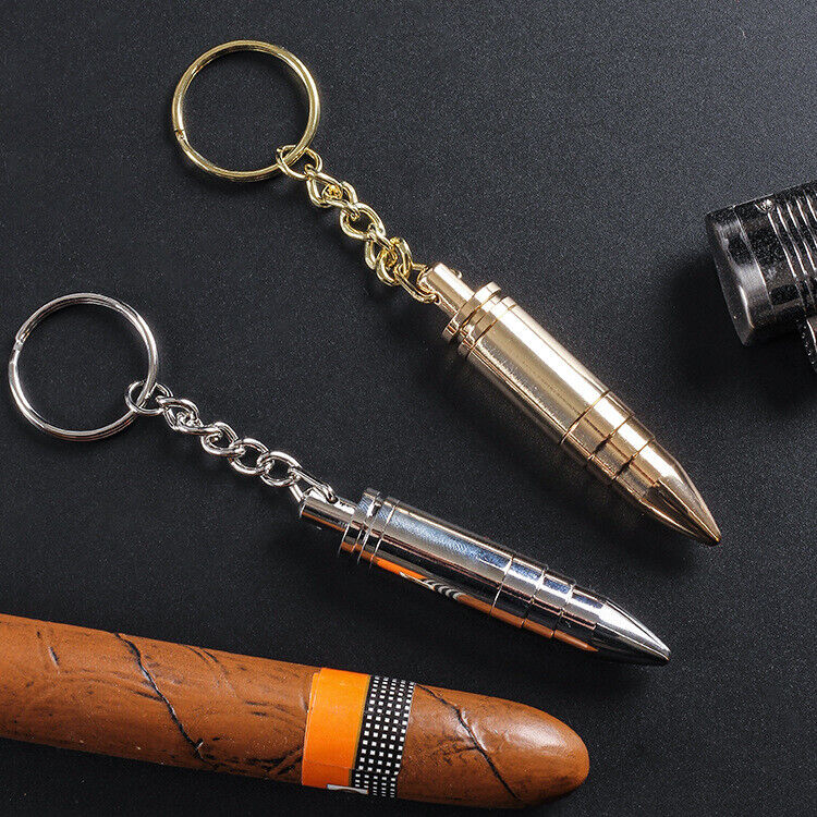 2PC Portable Metal Cigar Drill Bullet Shaped Cigar Punch Opener Tool Keychain