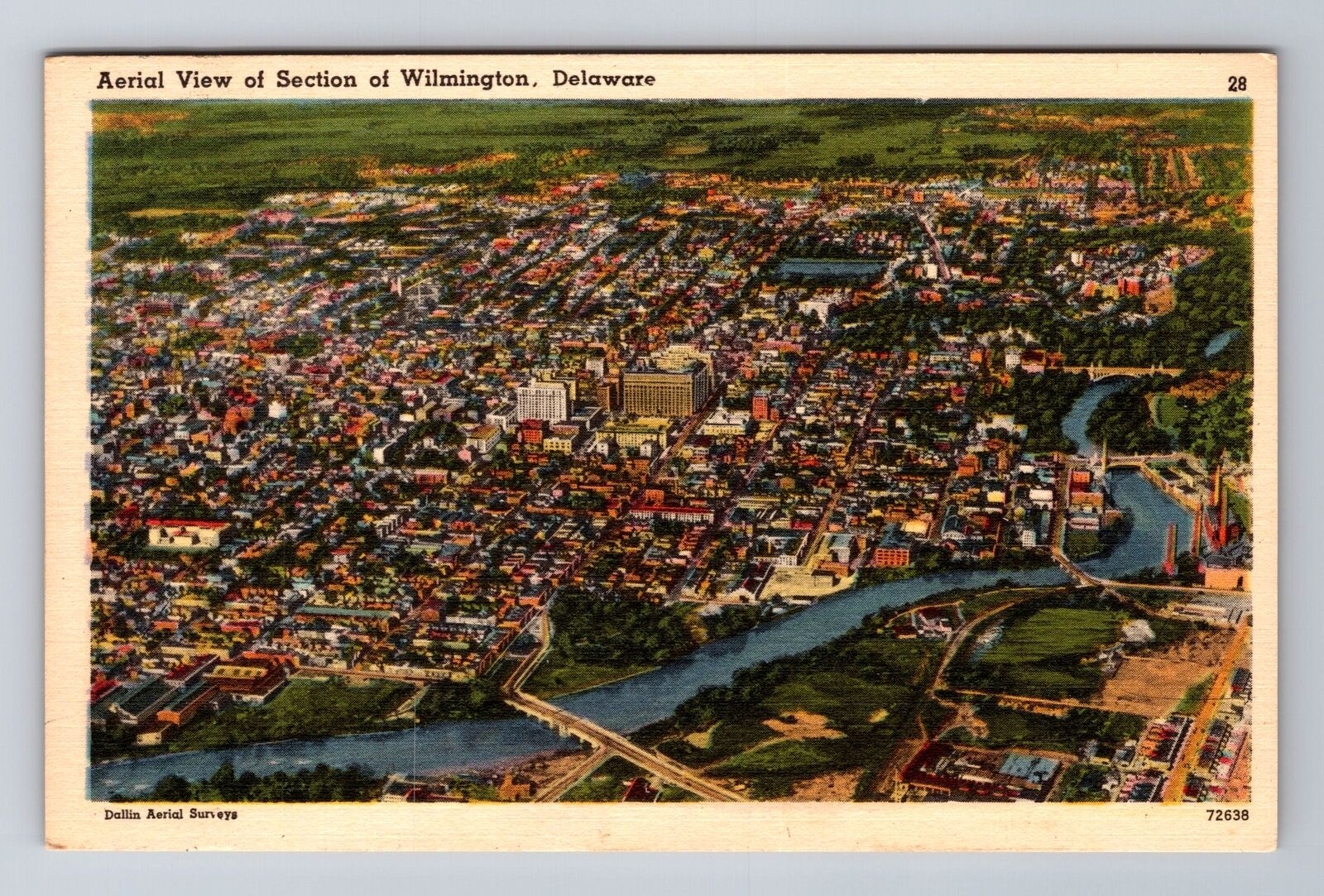 Wilmington DE-Delaware, Aerial Of Section Of Town, Antique, Vintage Postcard