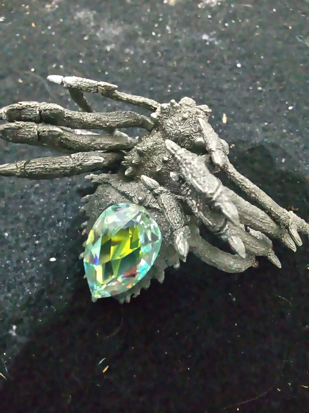 RARE Vintage Rawcliffe Large Pewter Spider With Clear Large Jewel 3” 1990s