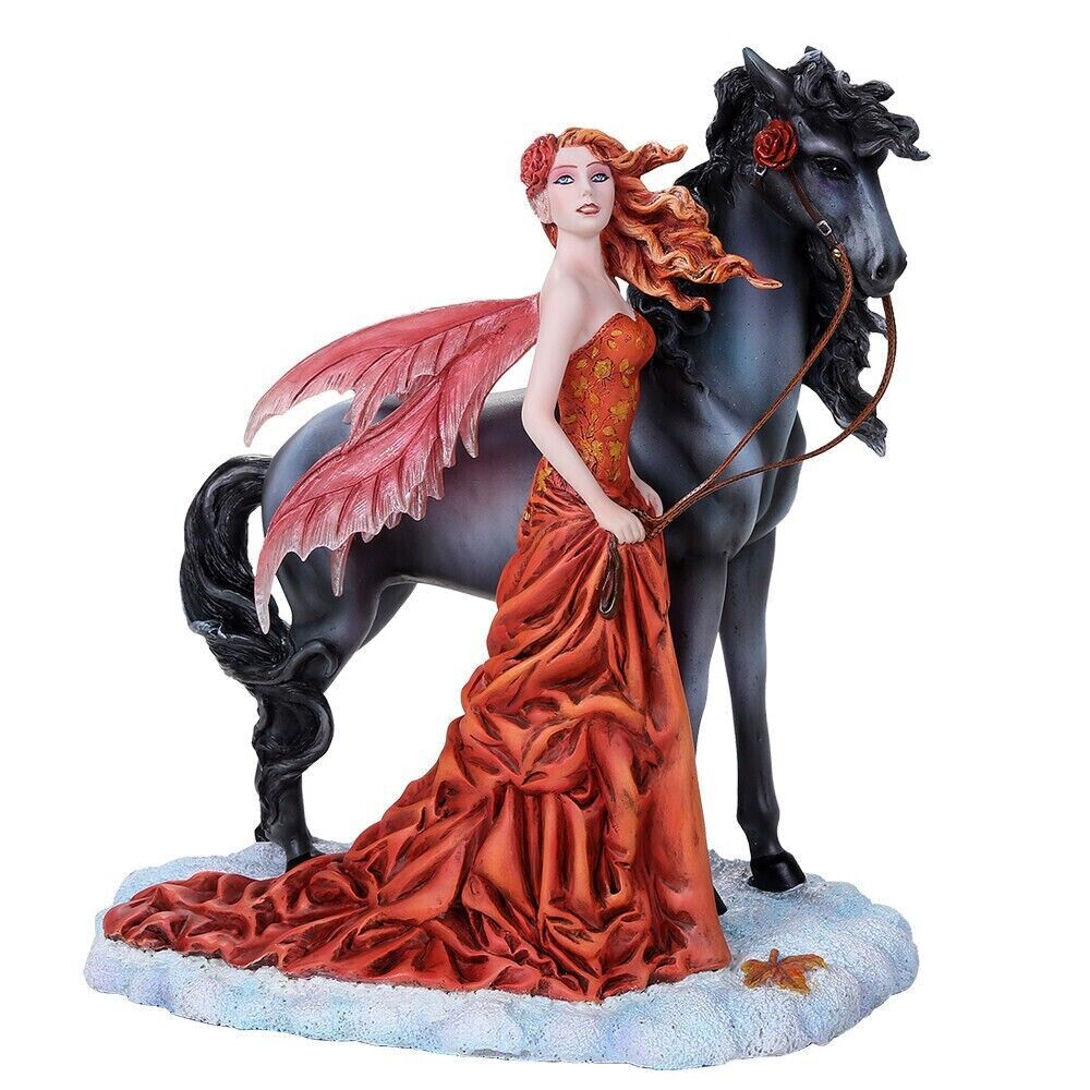 PT Echoes of Autumn Fall Fairy Strolling with Horse Statue by Nene Thomas
