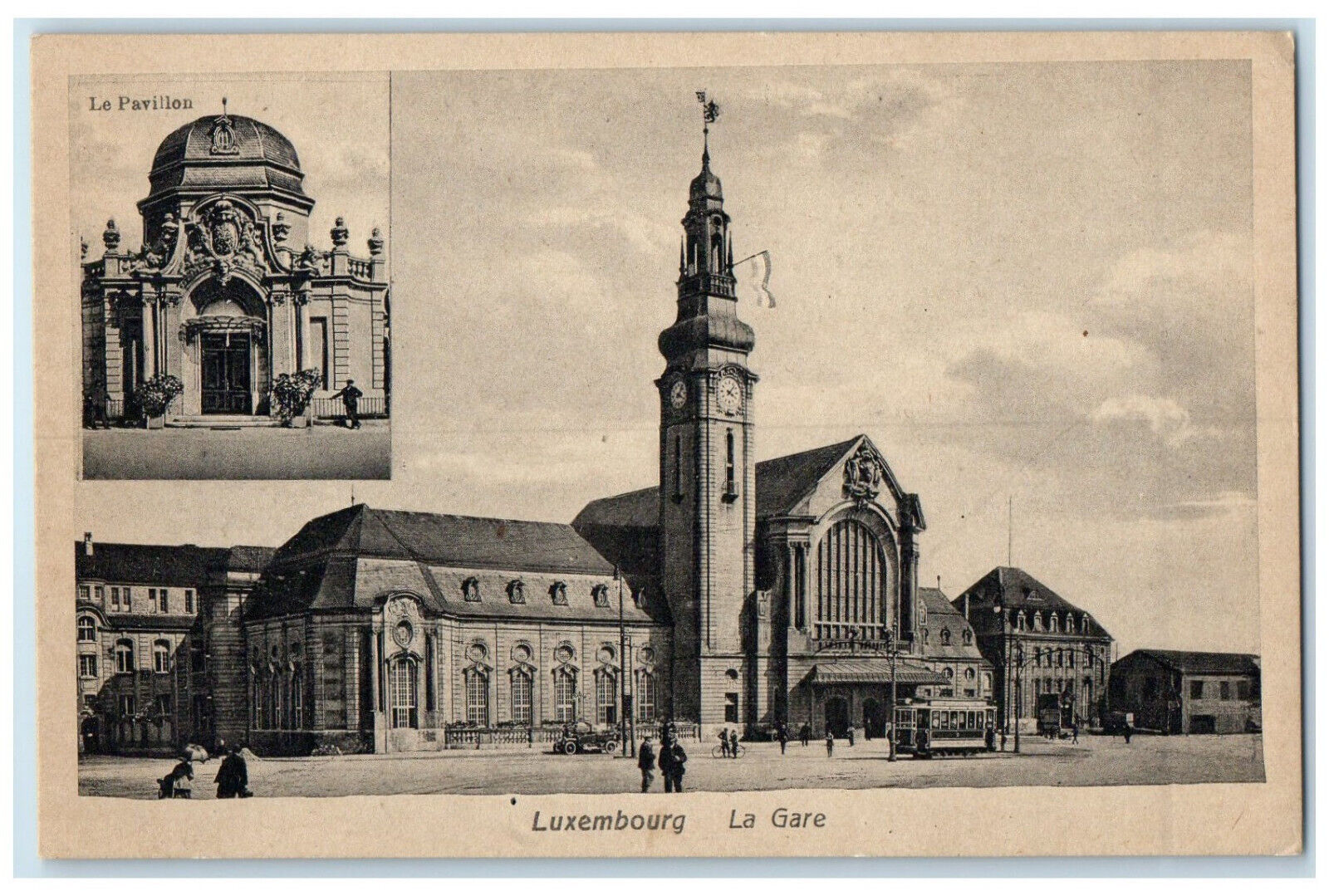 c1940's The Station The Pavilion Luxembourg Multiview Vintage Posted Postcard