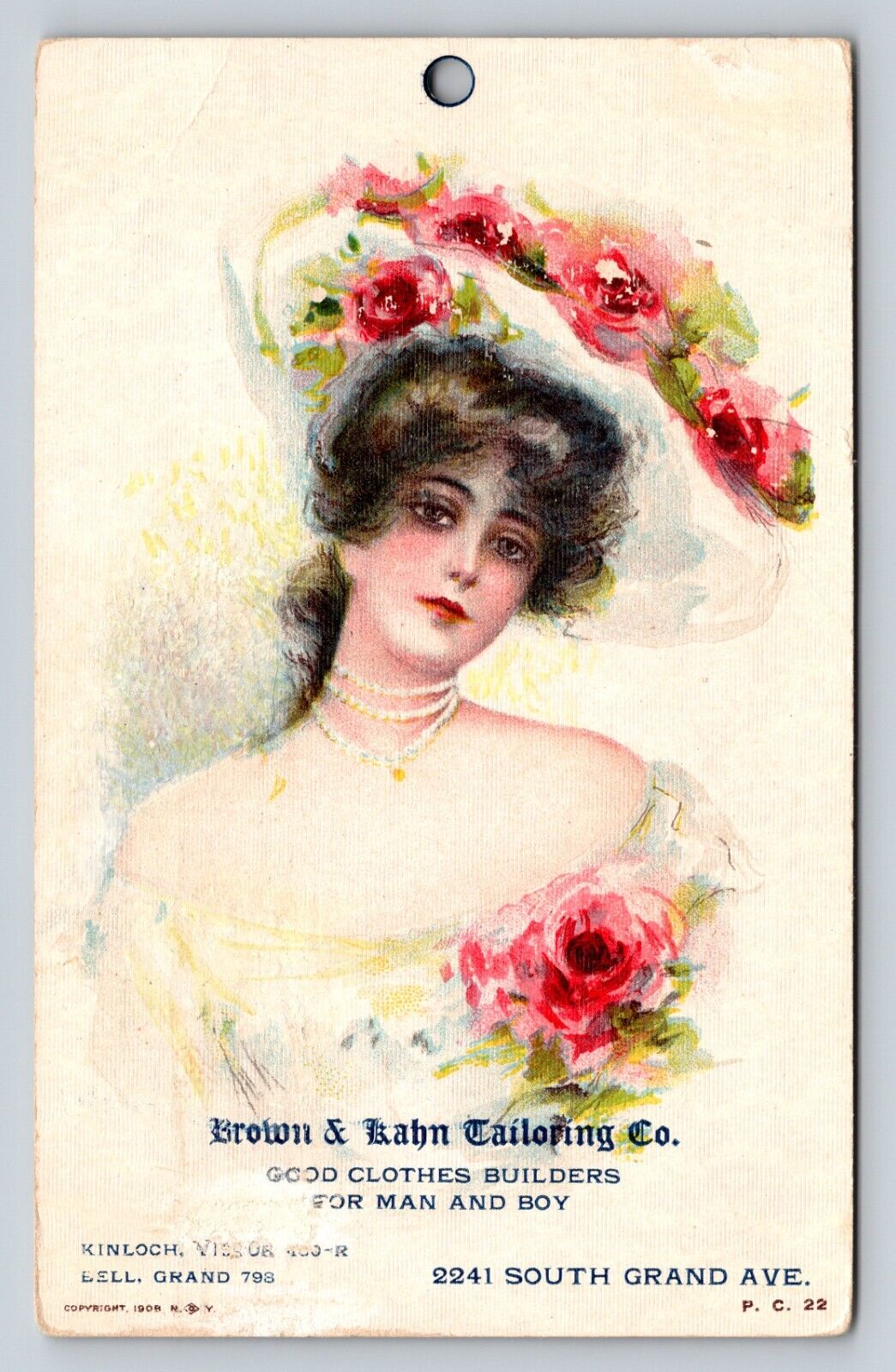 c1909 Elegant Woman Art Print Ad Brown & Kahn Tailoring Co. ANTIQUE Postcard