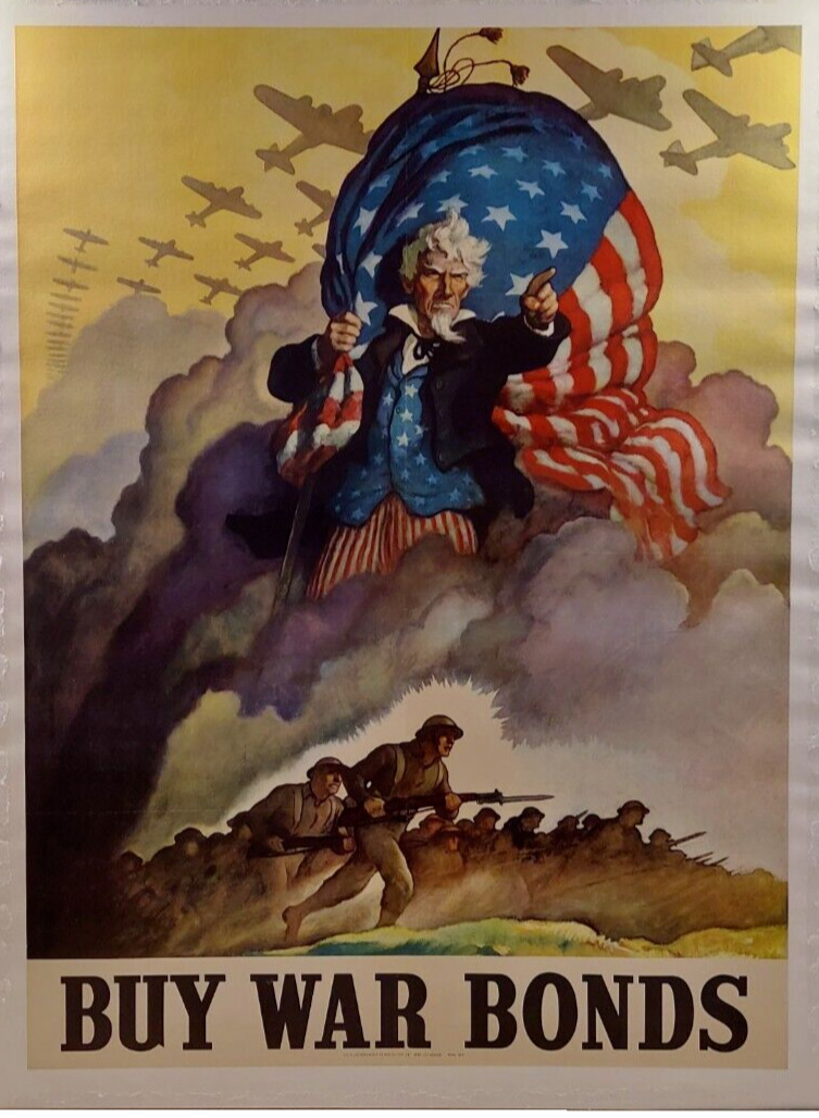 Rare Original N.C. Wyeth 1942 Buy War Bonds WWII Poster