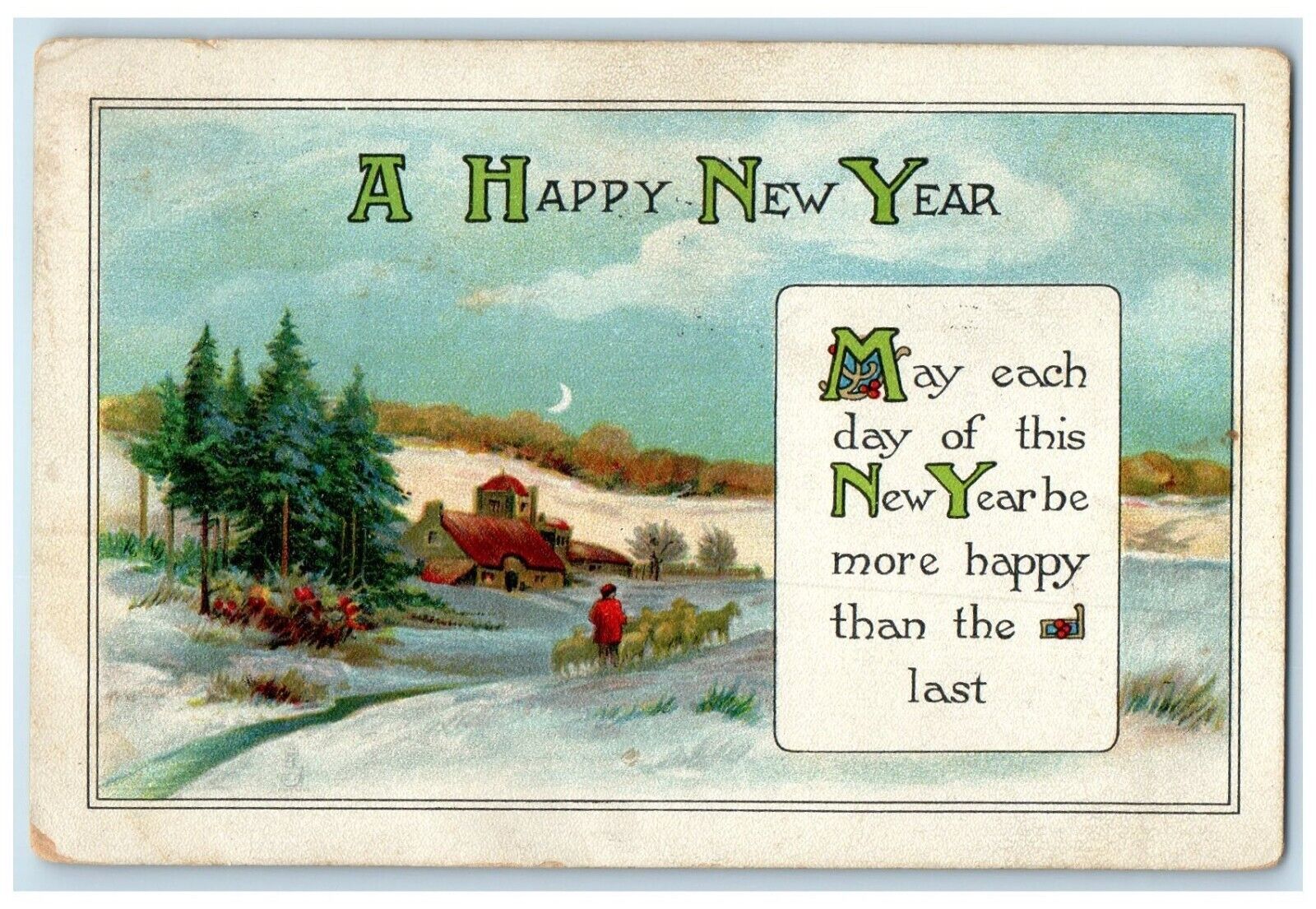 1914 New Year House Church Winter Scene Crescent Birmingham AL Tuck's Postcard
