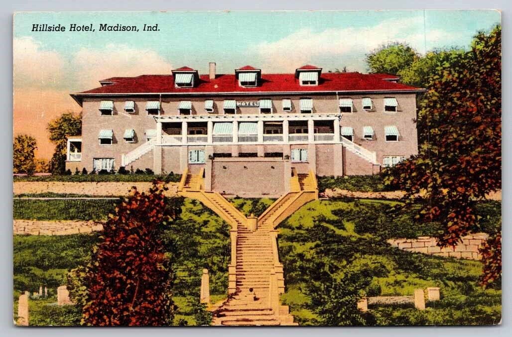Hillside Hotel Madison IN Indiana 1947 Postcard 