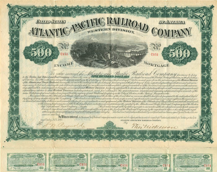 Atlantic and Pacific Railroad Co. - 1880 dated $500 Uncanceled Gold Bond (Uncanc