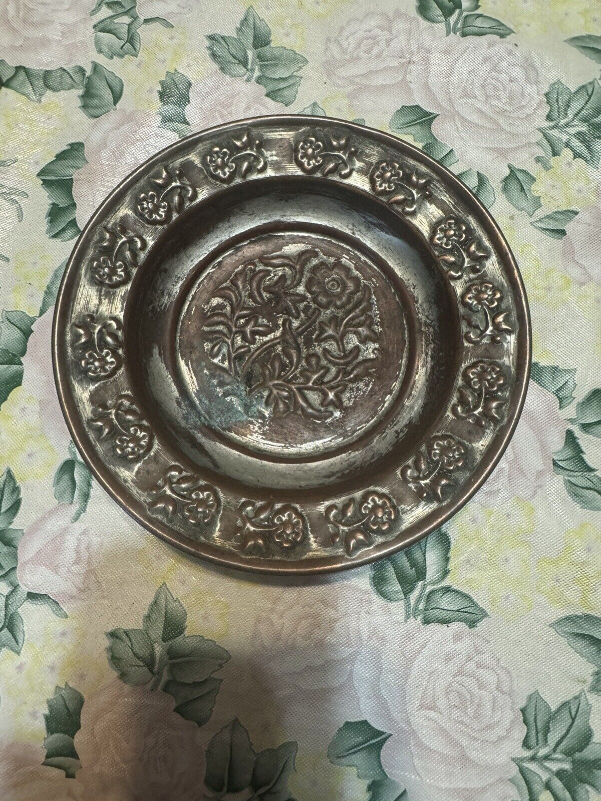 Vintage Copper Plate Indian Floral Design Diameter